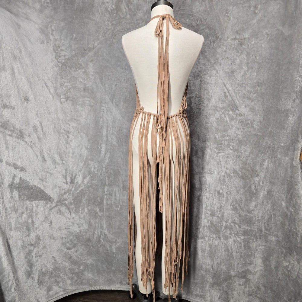 Love Sense Coverup Layer Dress Women S/M Tan Boho Fringe Halter Festival Macrame - Picture 12 of 12